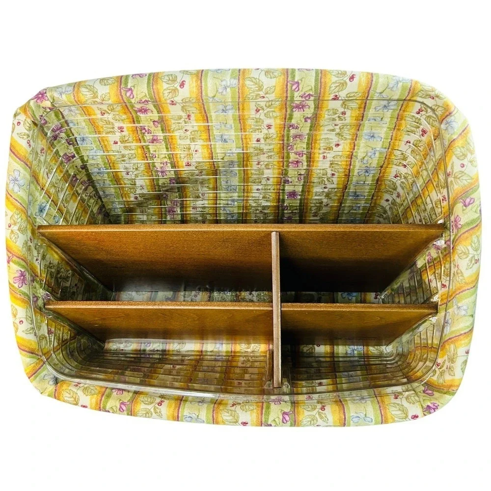 Longaberger 2007 LARGE DESKTOP Rich Brown Basket Wood Dividers‎ Liner Protector